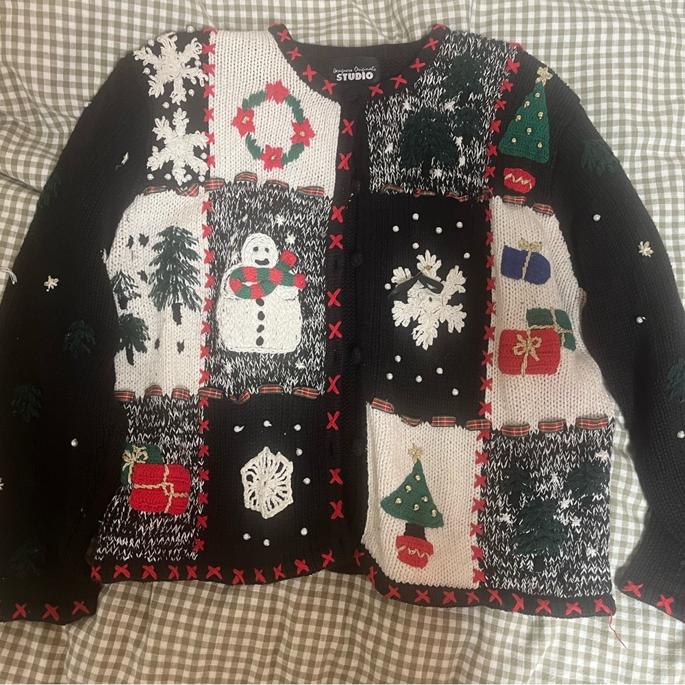 Designers Originals Studio Festive Black and White Cute Ugly Christmas Sweater